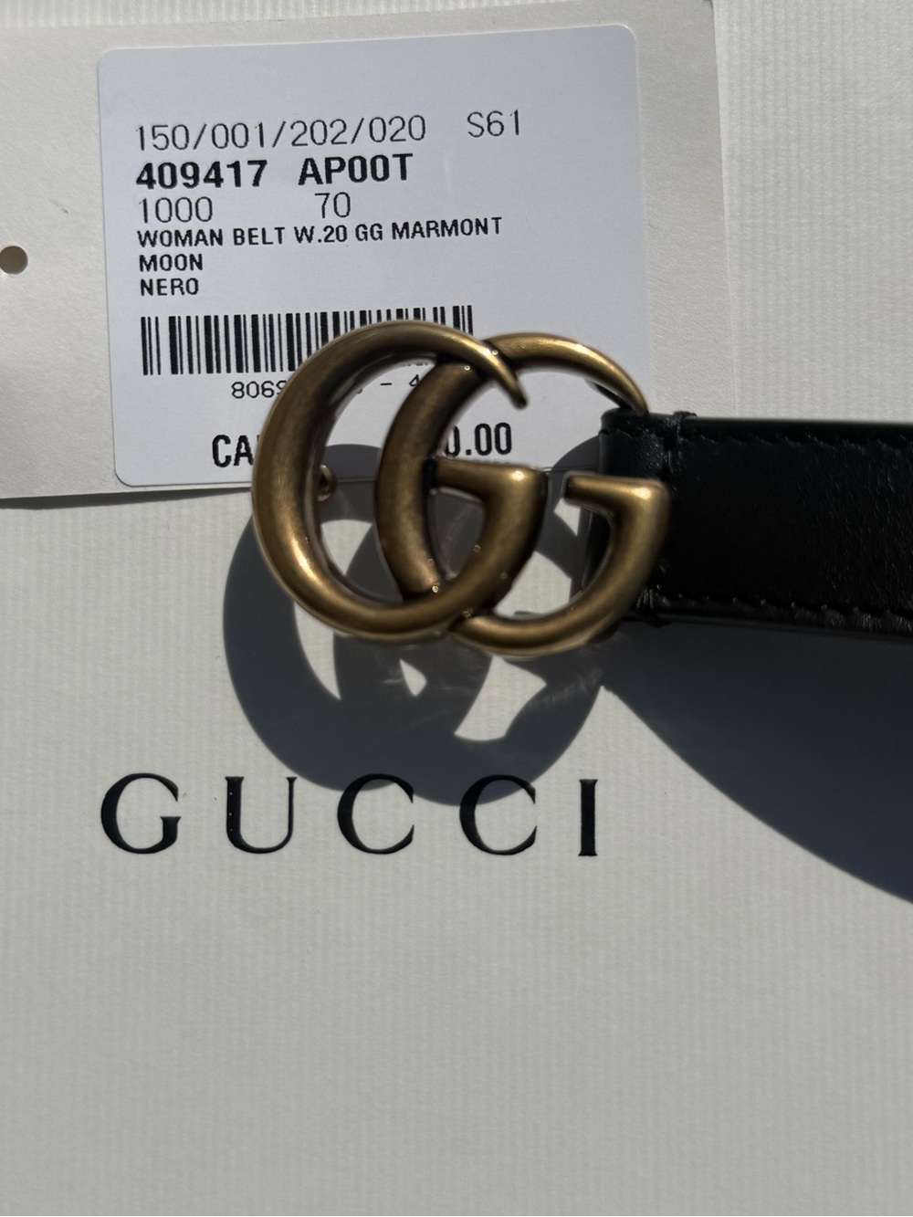 Gucci Black Leather Belt with Antique Gold Double G Buckle